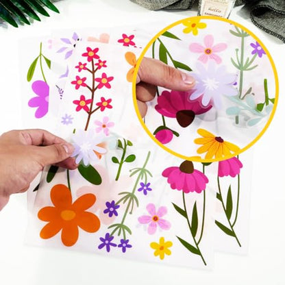 Wild Flower Wall Decals - Peel and Stick Removable Floral Wall Stickers for Nursery, Bedroom, Living Room Decor (8 Sheets 102 Pcs Wildflower Mural Art, Garden Theme)