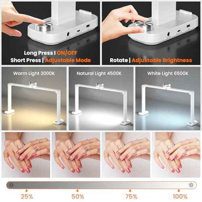 Nail Light for Desk,34 Inch 48W Half Moon Light-Adjustable 3000K-6000K Color Temp, 0-100% Brightness,Nails lamp with Phone Stand,for Nails Art,Tattoo,Eyebrow,Beauty,Reading,Salon