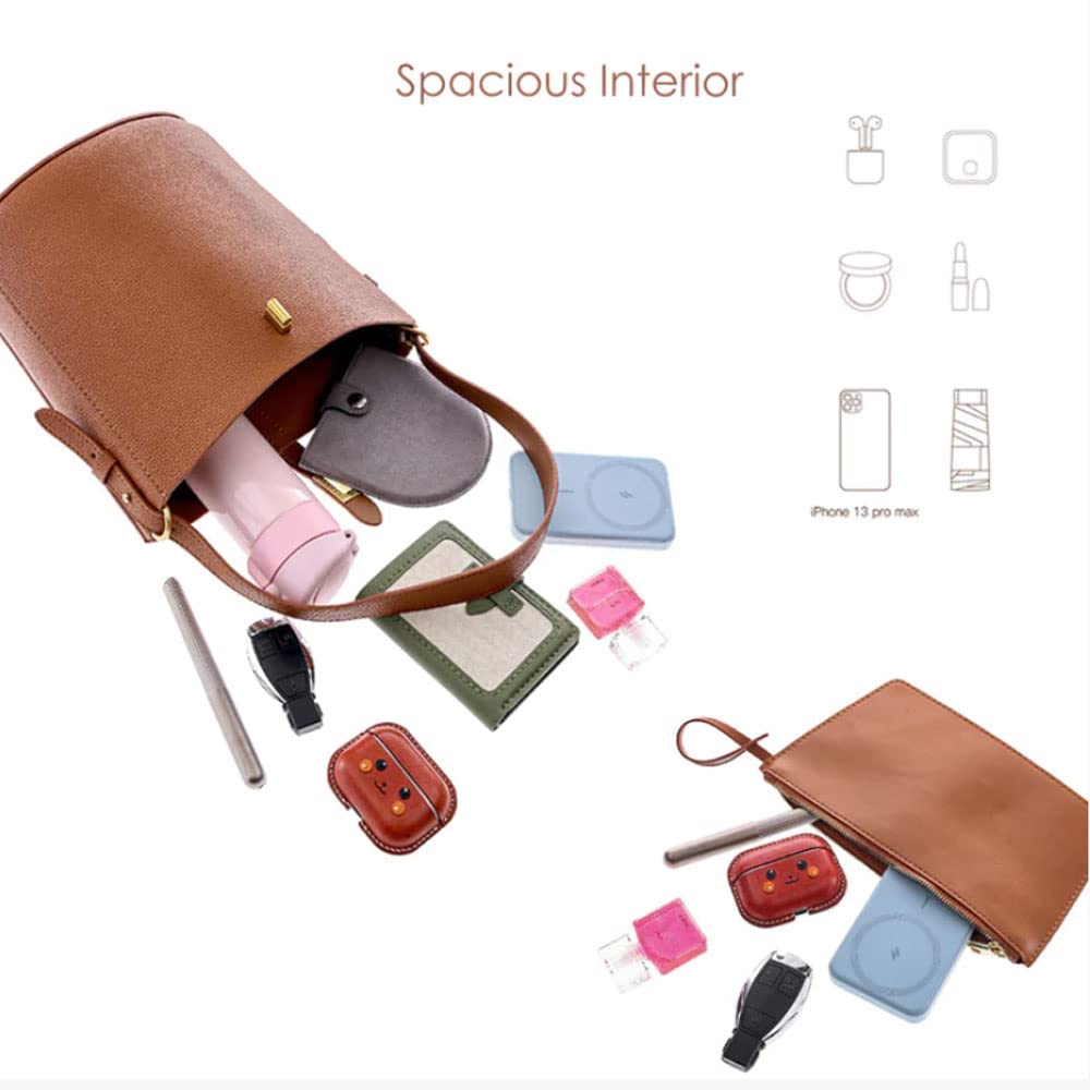 POPSEWING Leather Simple Bucket Crossbody Bag Kits, DIY Shoulder Purse with Sewing Kit, DIY Handmade Bag Kit for Mom Girlfriend (Brown)