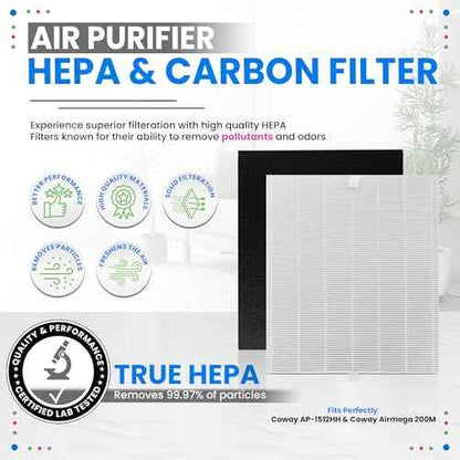 Bagean AP-1512HH Filter Compatible with Coway Airmega AP-1512HH & 200M Air Purifier - Fit Coway Filter Replacement - H13 True HEPA Filters Removes 99.97% particles Freshens the Air (3 HEPA + 6 Carbon)