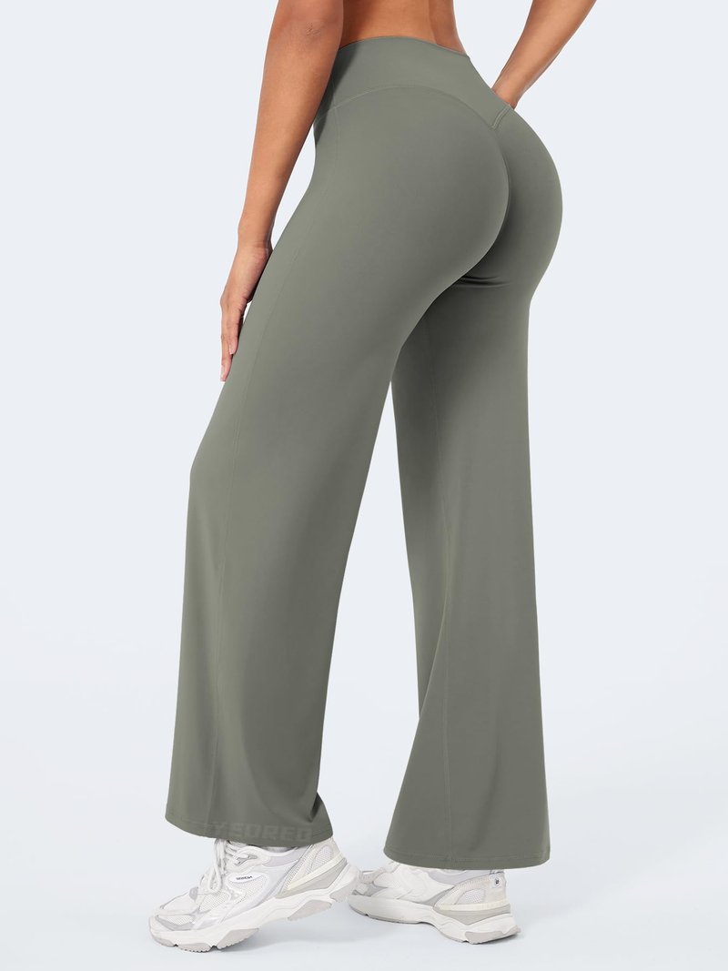 YEOREO Workout Leggings Womens No Front Seam Straight Leggings 29" High Waist Buttery Eddiy Gym Yoga Pants Gray Green XL