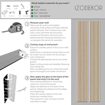 IZODEKOR 3D Wood Wall Panels - Wood Paneling for Living Room, Kitchen, Bathroom & More, Decorative Sound Proof Acoustic Wood Panels, Easy Application, Refreshing Oak - 5x12 inches