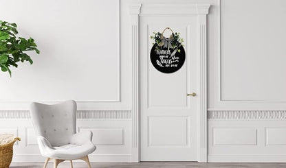 Angels Appear Front Door Sign Funny Wreaths Hanging Wooden Plaque Decoration Round Rustic Wood Farmhouse Porch Decor for Home Front Door Decor, 12 x 12 Inch