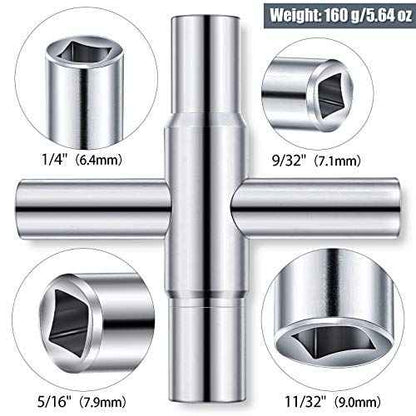 Honoson 2 Pieces 4 Way Sillcock Key 1/4", 9/32", 5/16", 11/32" Hose Bib Key Steel Sillcock Wrench Water Utility for Hose Bib Spigot Valve(Silver)