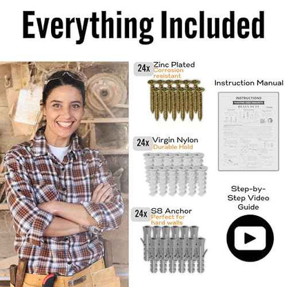 EVALD Heavy Duty Floating Shelf Bracket | 6-Inch Floating Mantel Mount, Blind Shelf Supports, and Anchors | Floating Shelf Hardware for Home and Office Decor | Fireplace Mantel Brackets (6 Pack)