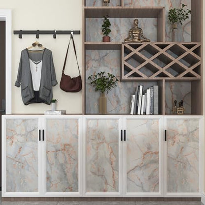 16"¡¿118" Thick Blue Gold Marble Wallpaper Peel and Stick Glossy Marble Contact Paper for Backsplash Countertops Vinyl Wrap Waterproof Faux Granite Wall Tile Sticker for Cabinets Kitchen Walls