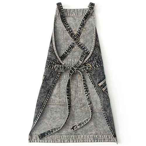 Jeanerlor - Denim Hair Stylist Tool Apron with Pockets for Women - Jean Work Apron Cross Straps & Adjustable S to M (Black)