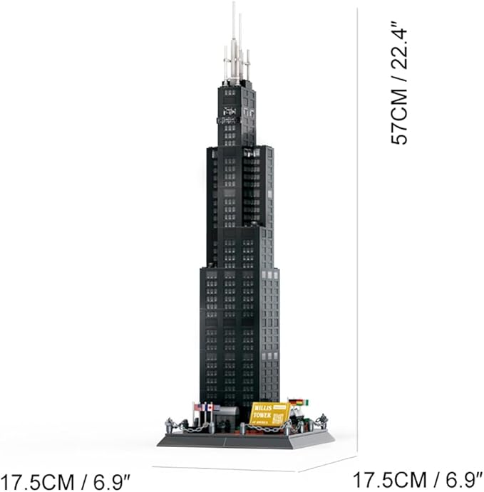 Willis Tower Chicago Building Set (1241 Pieces) Architecture Building Blocks Toys Home Décor Model Gifts for Kids and Adults