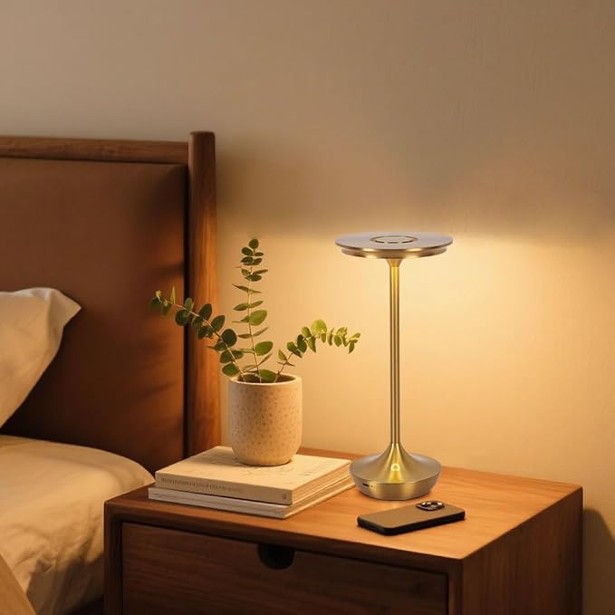 Rechargeable Cordless Table Lamp,Portable Outdoor 6000mAh Battery Operated LED Table Light Touch Control 3 Color Dimmable for Bedroom,Patio,Cofee,Camping,Dining,Restaurant&Livingroom-Gold