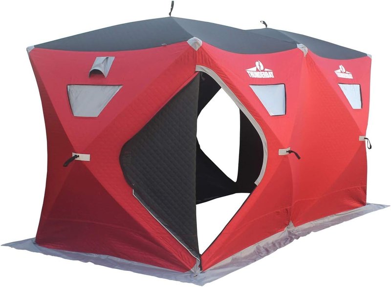 THUNDERBAY 6 Person Insulated Ice Fishing Tent & Ice Auger Combo, 300D Oxford Fabric, 68 Square Feet of Fishable Area, Portable 6 Person Insulated Ice Shelter with 8 Inch Nylon Ice Auger