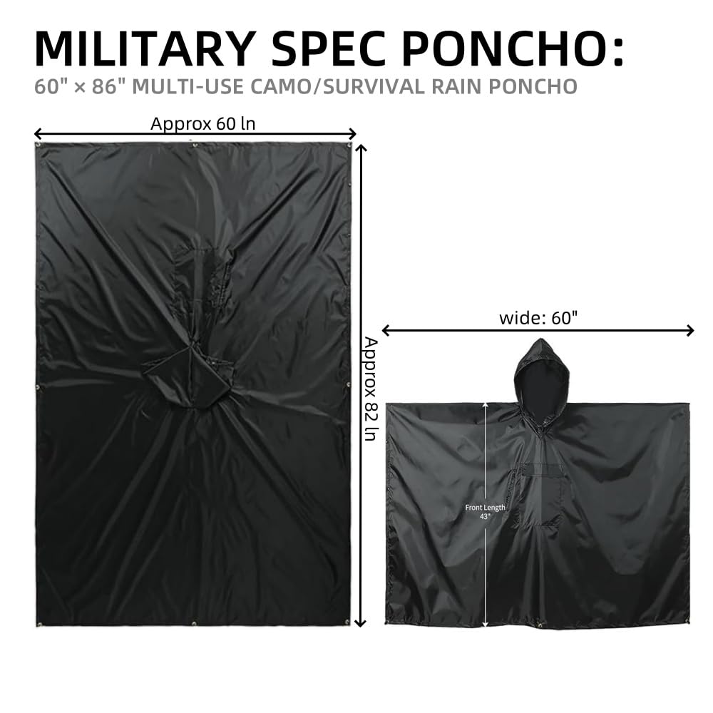 Lenotos Military Poncho, Waterproof Camouflage Army Poncho, Multi Use Rip Stop Military Rain Poncho (A-2001)