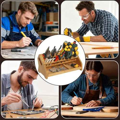 Bamboo Screwdriver Organizer - Tool Storage Organizer Workbench Desktop Rack - Hand Piler Tools Storage Holder (Bamboo, 1)