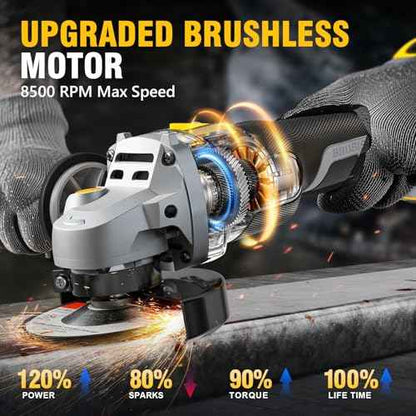 Angle Grinder, 20V Brushless Cordless, 4-1/2 Inch, Compatible with Dewalt Battery (No Battery), with Metal Grinding Wheel, for Cutting, Grinding, Polishing, Carving
