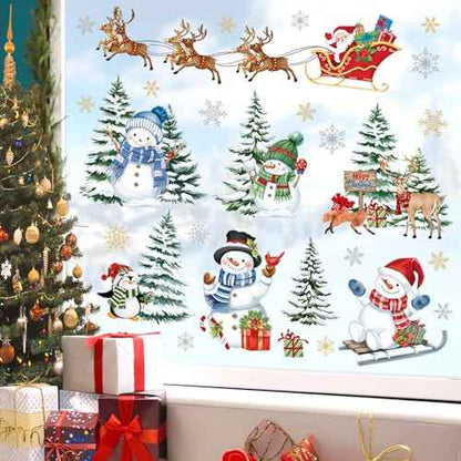 decalmile Christmas Winter Snowman Reindeer Window Clings Reusable Santa Claus Elk Xmas Tree Window Decals Double Side Printed Window Stickers Glass Door Home Party Shop Showcase Decoration
