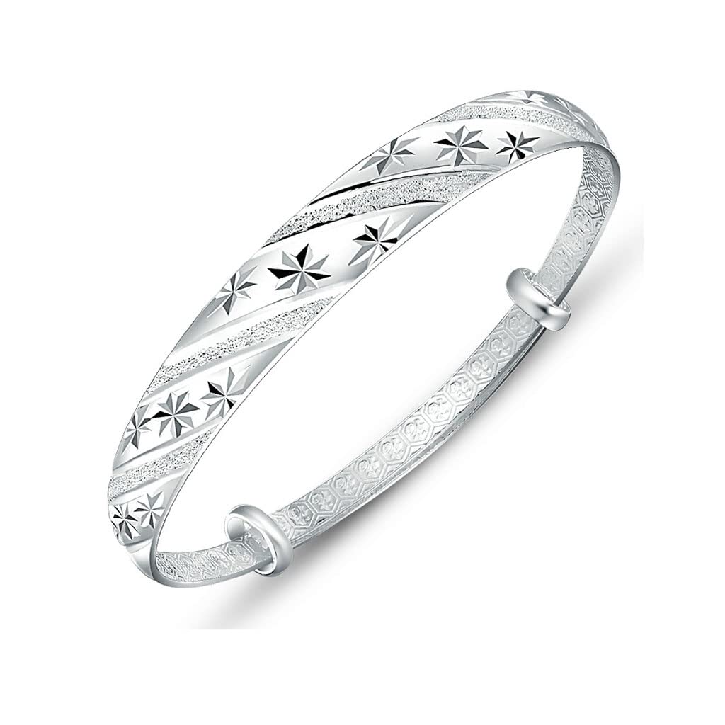 Sterling Silver Bangle Bracelets for Women, Handmade Bracelet for Women, Birthday Gifts for Women, Mom Gifts (Silver-9)