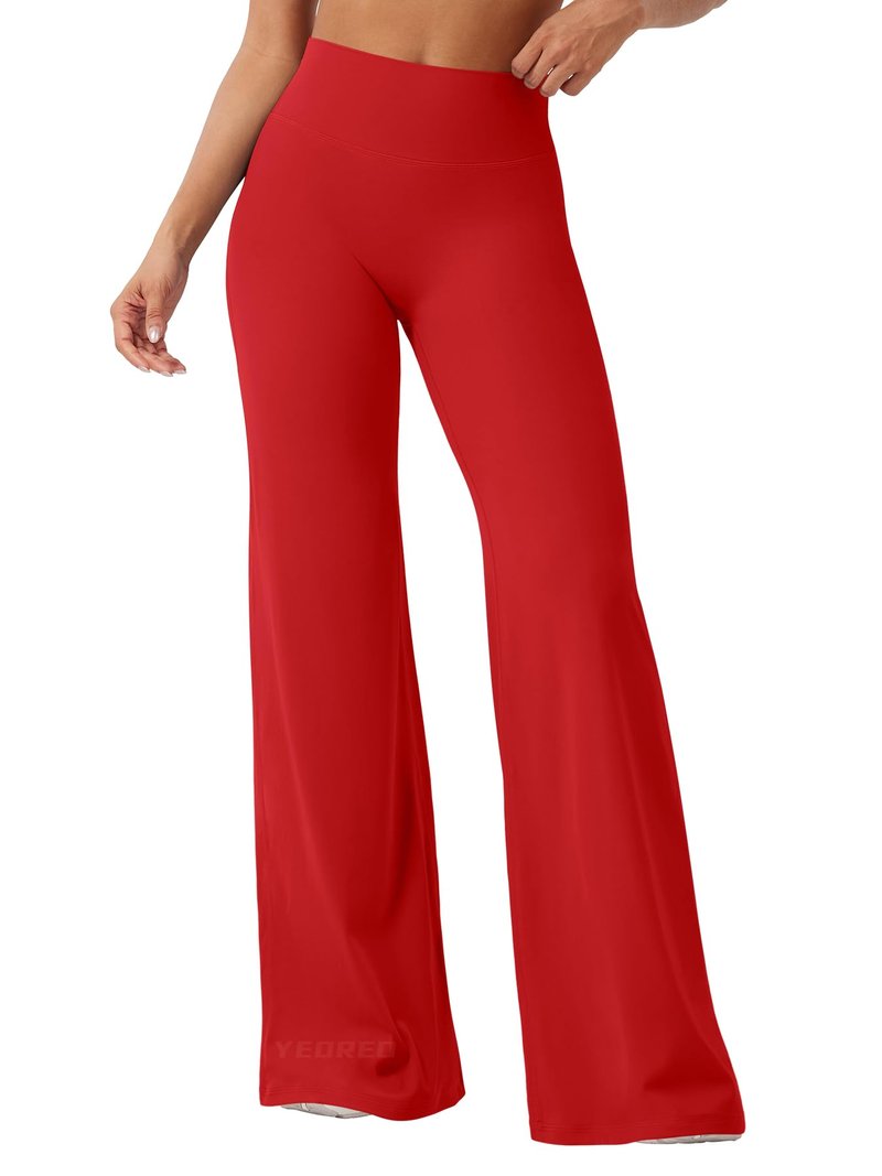 YEOREO Workout Leggings Womens No Front Seam Straight Leggings 35" High Waist Buttery Eddiy Gym Yoga Pants Red L