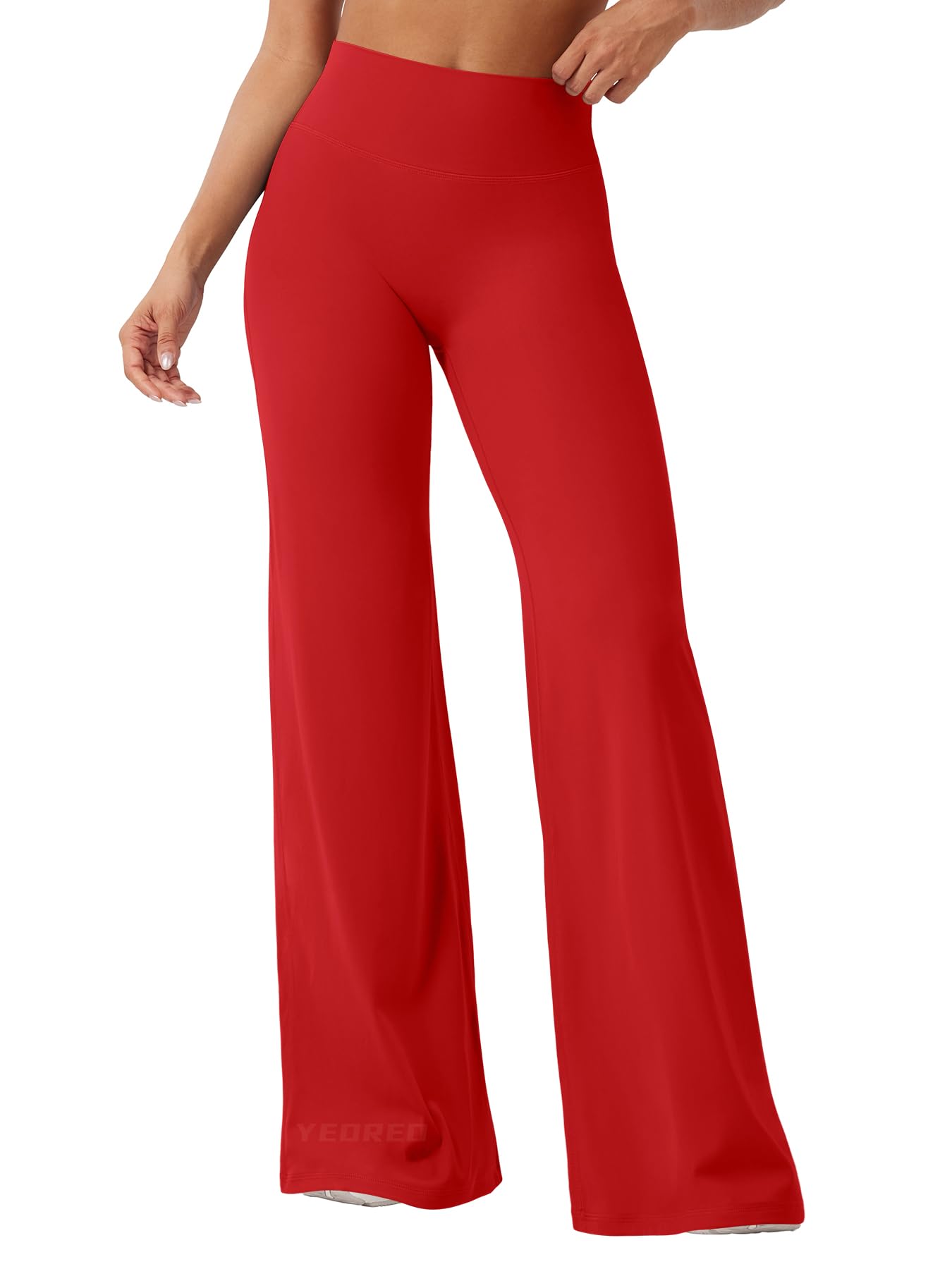 YEOREO Workout Leggings Womens No Front Seam Straight Leggings 35" High Waist Buttery Eddiy Gym Yoga Pants Red L