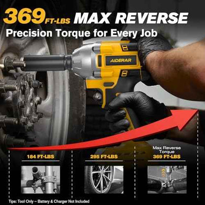 Cordless Impact Wrench for DeWalt Battery, 500Nm (369Ft-Lbs) 1/2" & 1/4" Brushless Impact Gun, 2-Speed High Torque Power Tool for Tire Removal, Rusted Bolts, Car Maintenance(No Battery)