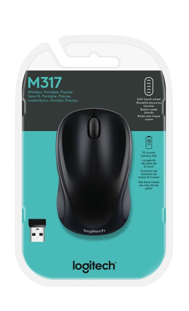 Logitech M317 Wireless Mouse, 2.4 GHz with USB Receiver, 1000 DPI Optical Tracking, 12 Month Battery, Compatible with PC, Mac, Laptop, Chromebook - Blue
