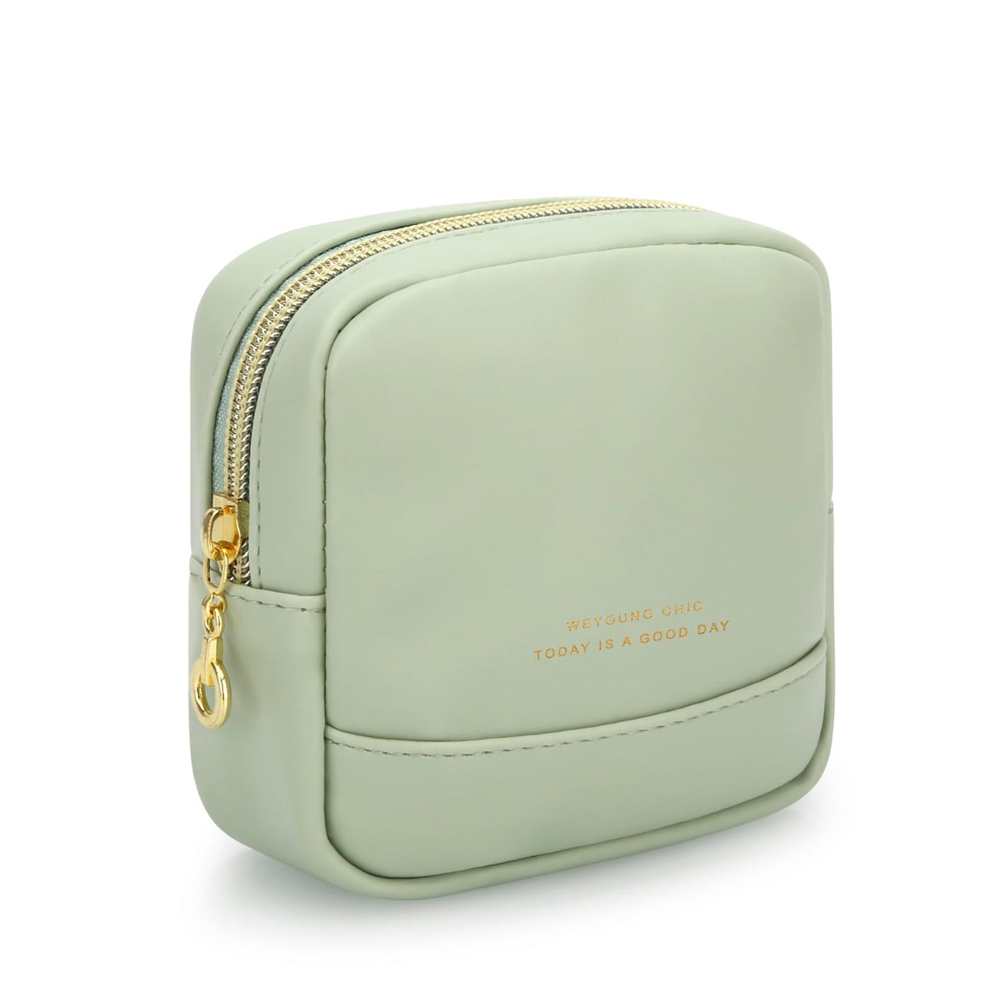 JINSI Small Makeup Bag for Purse,PU Leather Cute Travel Cosmetic Pouch Mini Make Up Bag for Organizer Toiletry Case for Women Girls with Interior Pockets and Zipper (Green)