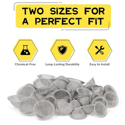 Carpenter Bee Hole Plugs 50 Pcs ? Stainless Steel Carpenter Bee Corks for Outside, 2 Sizes Hole Filler with Wooden Stick, Porches, Fences, Roofs, Outdoor Wood Repair Kit