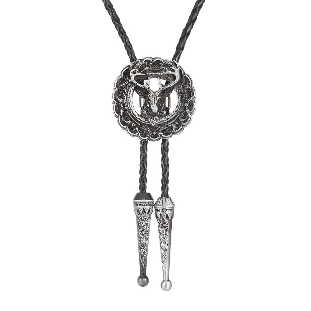 HUABOLA CALYN Bolo tie, Native American Elk Bolo Tie Rodeo Cowboy Leather Necktie Western Necklace Costume Accessories for Men Women