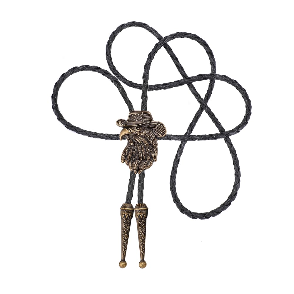 HLYMPONY 250th Anniversary of USA Bolo Tie, Western Cowboy Eagle Patriotic Gift for Men (Bronze)