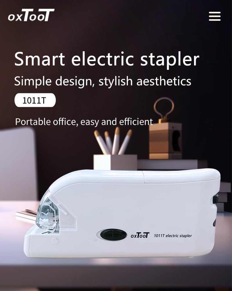 OXTOOT Electric Stapler with Intelligent Dual Power Supply Portable Office Supplies White, Suitable for No. 10 Staplers