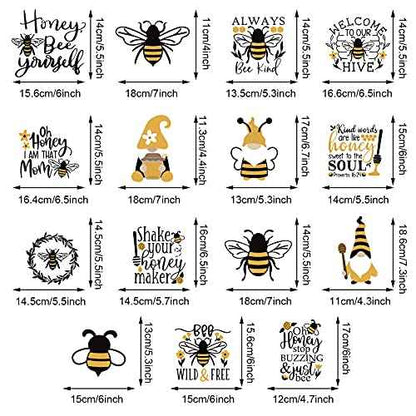15 Pcs Bee Gnome Wall Decals Honey Bee Window Decor Clings Inspirational Quotes Window Stickers Honeybee Vinyl Gnome Wall Decals for Kitchen Office Fridge Decorations Party Supplies