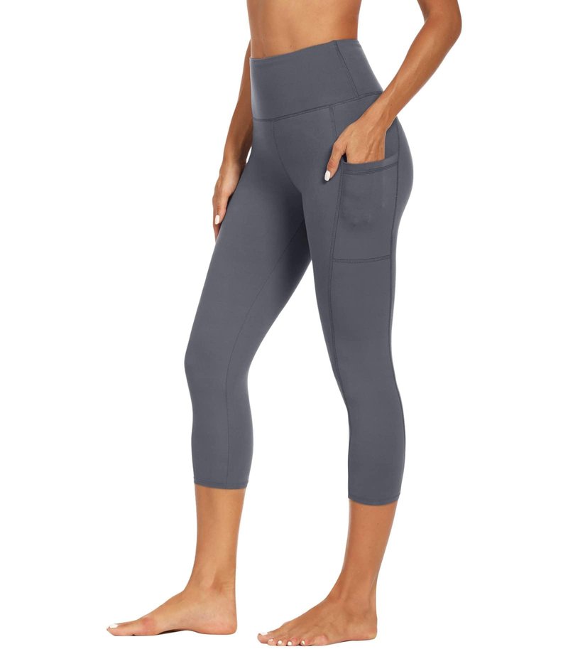GAYHAY Capri Leggings for Women with Pockets - High Waisted Tummy Control Soft Yoga Pants for Workout Running Cycling B-Grey
