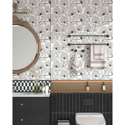 Peel and Stick Wallpaper Boho Contact Paper 17.3¡±x78.8¡± Black and Beige Modern Wallpaper Self Adhesive Removable Floral Wall Paper for Bathroom Art Decoration Wallpapers Bedroom Kitchen Vinyl