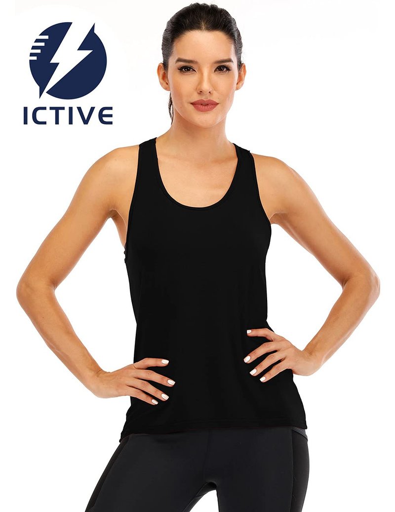 ICTIVE Womens Cross Backless Workout Tops for Women Racerback Open Back Shirts Athletic Sleeveless Clothes Black S