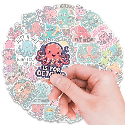Octopus Stickers 50 Pieces Vinyl Waterproof Decal for Laptop Water Bottle Phone Car Window Bike Motorcycle Stakeboard Scrapbook Octopuses Sticker Gifts for Kid Teen Adult