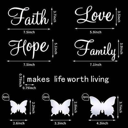 3D Acrylic Mirror Wall Decor Stickers Removable Butterfly Mirror Wall Stickers DIY Faith Makes All Things Possible for Home Office School Teen Dorm Room Decoration(Silver)