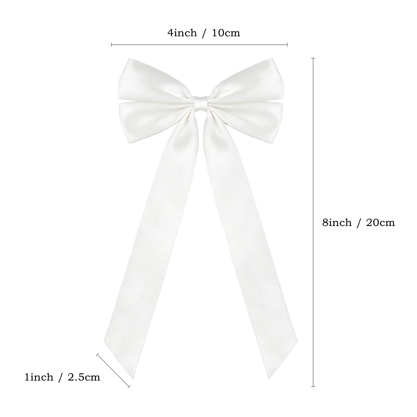 50Pcs White Satin Bows for Christmas Tree, 4 x 8 inch Xmas Ornaments with Pre-Made Twist Ties & Self-Adhesive, for Tree Cabinet Front Door Wreath Holiday Home Decor
