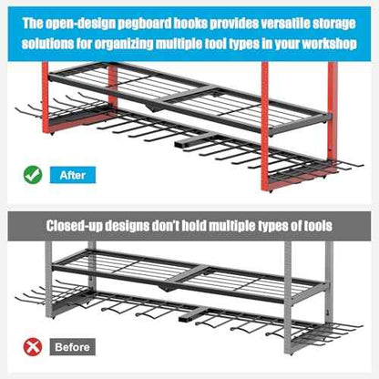 CCCEI Power Tool Organizer Wall Mount, Large 3 Layer Garage Storage Shelves and Organization, Heavy Duty Metal Drill, Battery, Tools Box Holder Rack, Gifts for Men, Red.