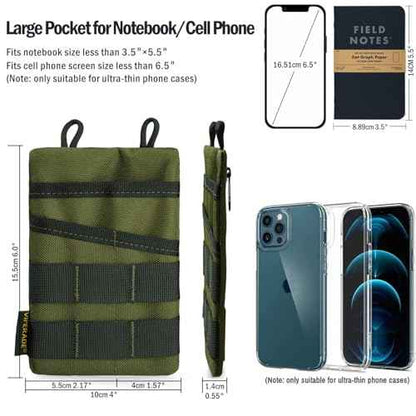 VIPERADE VE3 Tool Pouch Pocket Organizer, Nylon Tool Belt Loop Pouch with 4 Pockets Tool Storage EDC Pouch for Flashlight/Pocket Knife, Tactical Pen, Notebook (OD Green)