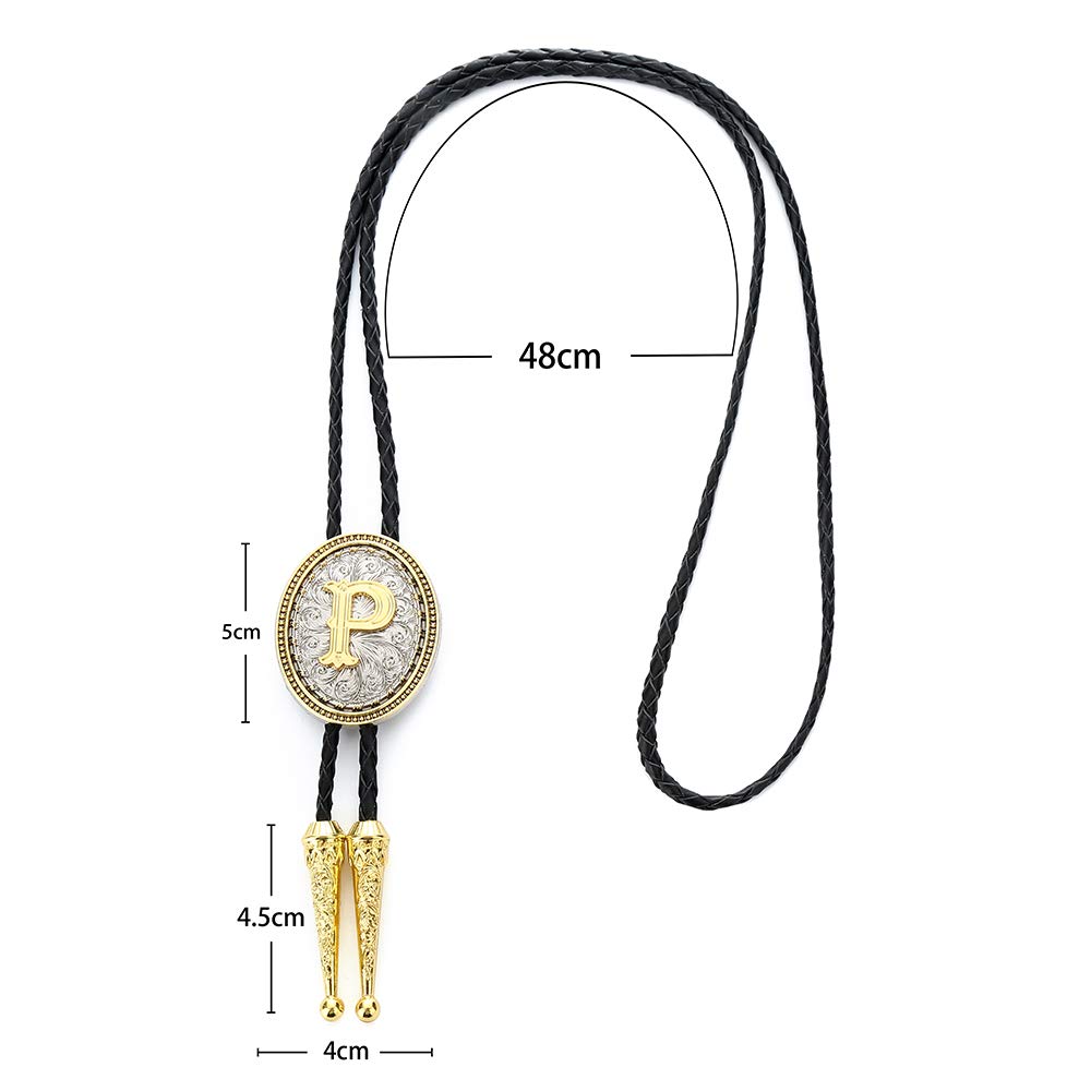 HOEACXY Initial Bolo Tie for Men Leather Cowboy Necktie Letter P Name Bola Accessories Personalized Gift for Him