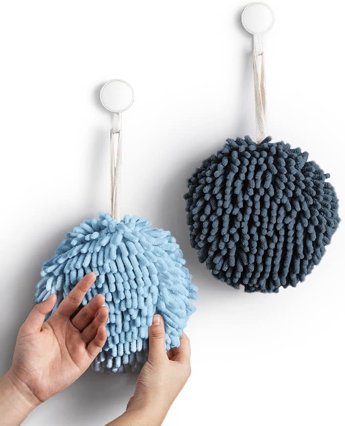 Sophie & Panda Fuzzy Ball Towel Light and Dark Blue