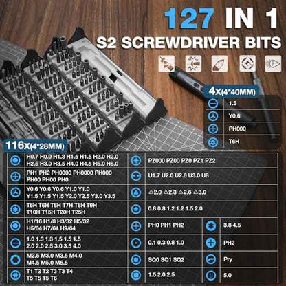 SHALL 127Pcs Mini Electric Screwdriver Set, 120pcs Tough S2 Steel Bits with Pen Style Electric & Manual Screwdriver, Ideal for Laptop, iPhone, Watch, Jewelry, Eyeglasses and Electronic
