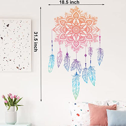 Maydahui 4 Sheet Mandala Flower Feather Lotus Wall Decal for Living Room Bedroom