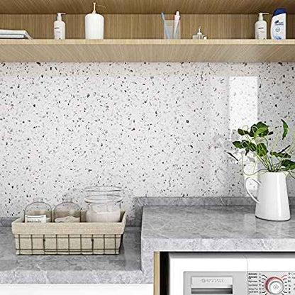 Livelynine White Granite Contact Paper for Countertops Waterproof Peel and Stick Countertops Kitchen Wallpaper Adhesive Counter Top Vinyl Wrap Desk Cover Table Laminate Countertop Sheets 15.8x78.8