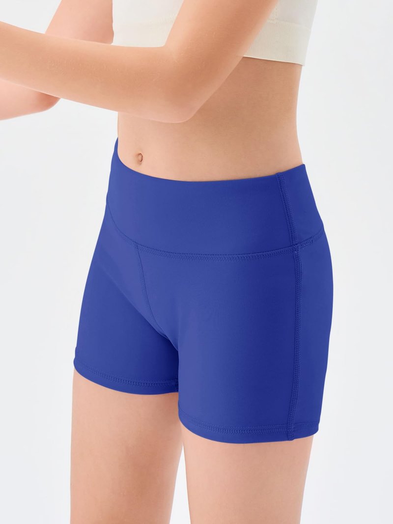 Haloumoning Girls Athletic Shorts Kids High Waisted Yoga Dance Biker Shorts Comfy Gymnastics Shorts 5-14Y Blue