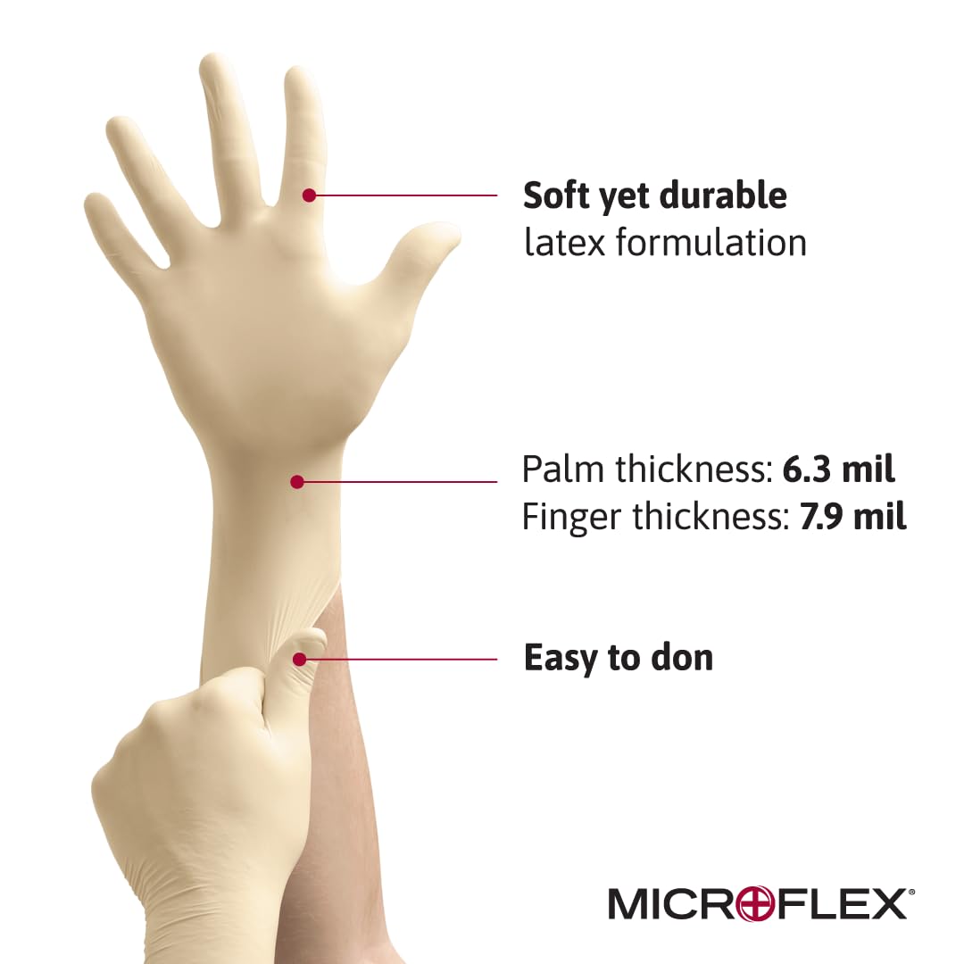 Ansell MICROFLEX Diamond Grip MF-300 Disposable Latex Gloves for Automotive, Healthcare, Machinery Industries - Med, Natural (Case of 1000)