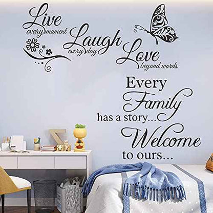 2 Pack Family Inspirational Wall Stickers Quotes Words Design Vinyl Decal Quote,Live Every Moment,Laugh Every Day,Love Beyond Words, Wall Sticker Motivational Wall Decals