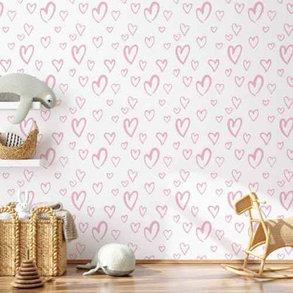 SOON AFTER White and Pink Contact Paper Heart Wallpaper Peel and Stick Wallpaper Modern Removable Self Adhesive Waterproof Wall Paper for Bedroom Kids Room Nurseryls 17.3"x120"