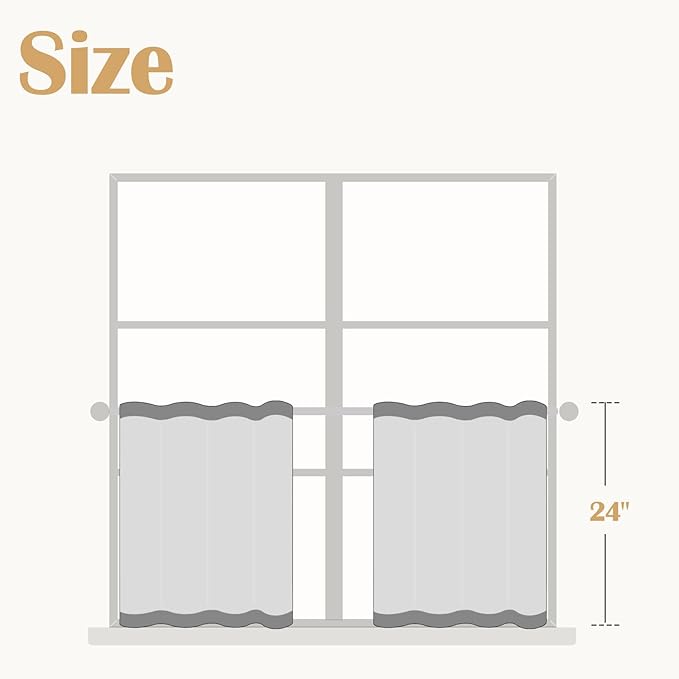 jinchan Linen Textured Tier Curtains 24 Inch for Kitchen Windows Farmhouse Cafe Curtains Small Drapes Rustic Light Filtering Half Window for Living Room Laundry Rod Pocket 2 Panels White