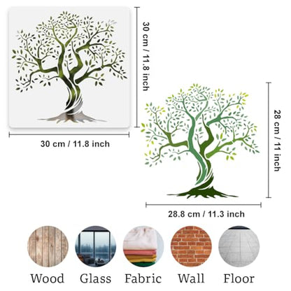 Tree of Life Wall Stencil Template 11.8 x 11.8 Inch Reusable Plastic Tree Stencil for Painting on Wood Wall Floor Fabric Glass Furniture, Tree DIY Home Decor Or Craft Stencil
