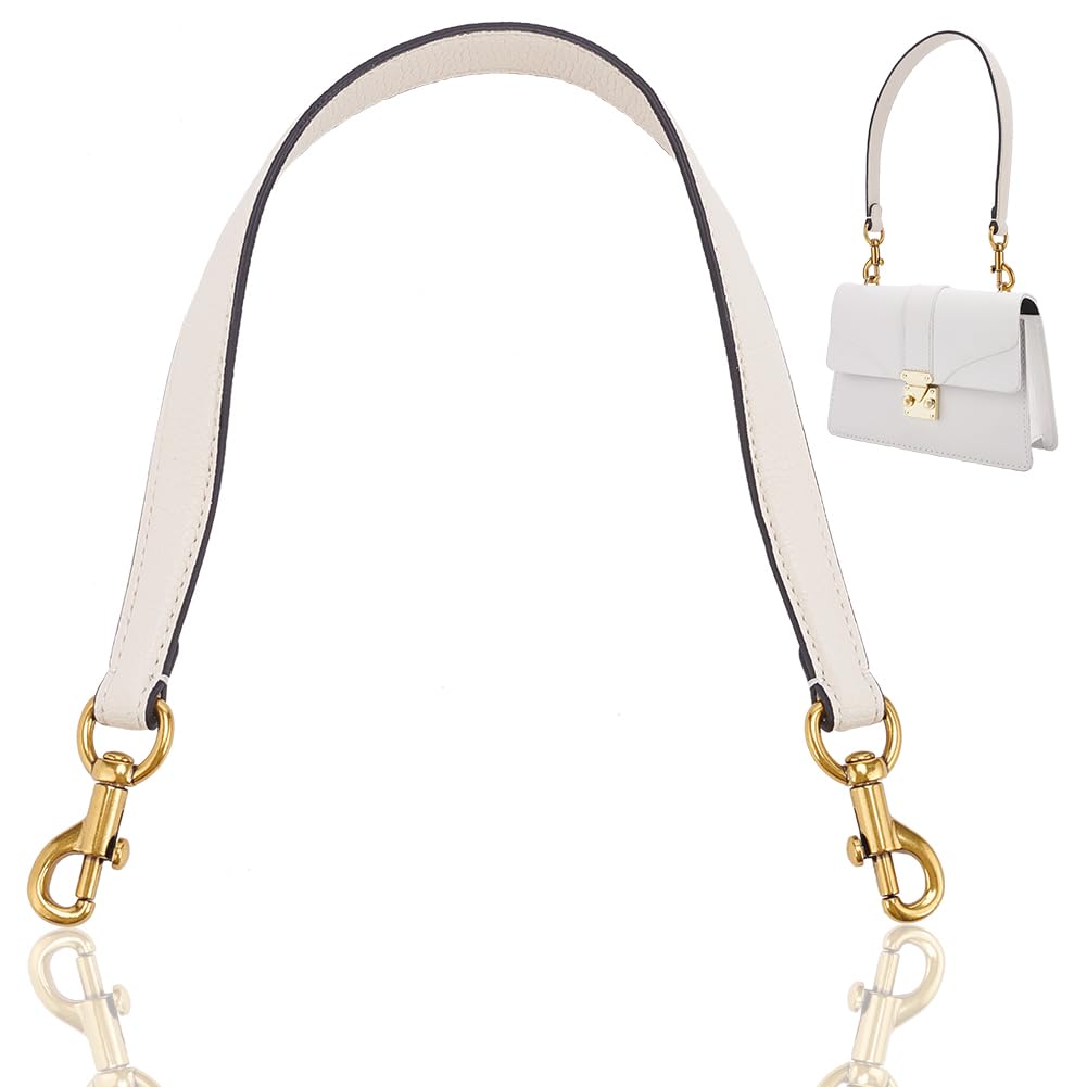 WADORN Genuine Leather Purse Handle, 20.4 Inch Leather Handbag Handle Replacement Short Shoulder Strap with Retro Gold Buckles Women Bag Making Accessory for Coach Shoulder Bag 26, White