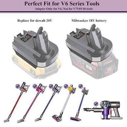 LONG FIT V6 Battery Adapter Replace for Dyson Compatible with Dewalt 20V & Milwaukee 18V Li-ion Battery Converted to Dyson V6 Battery, Use for Dyson V6 Series Vacuum Cleaners Animal Absolute